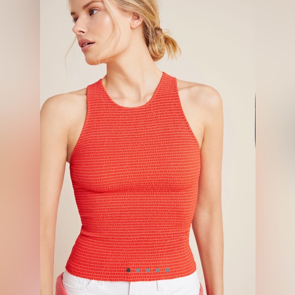 NATION LTD Anthropologie Christine Smocked Tank Top Red Stretch Sleeveless - Picture 2 of 8
